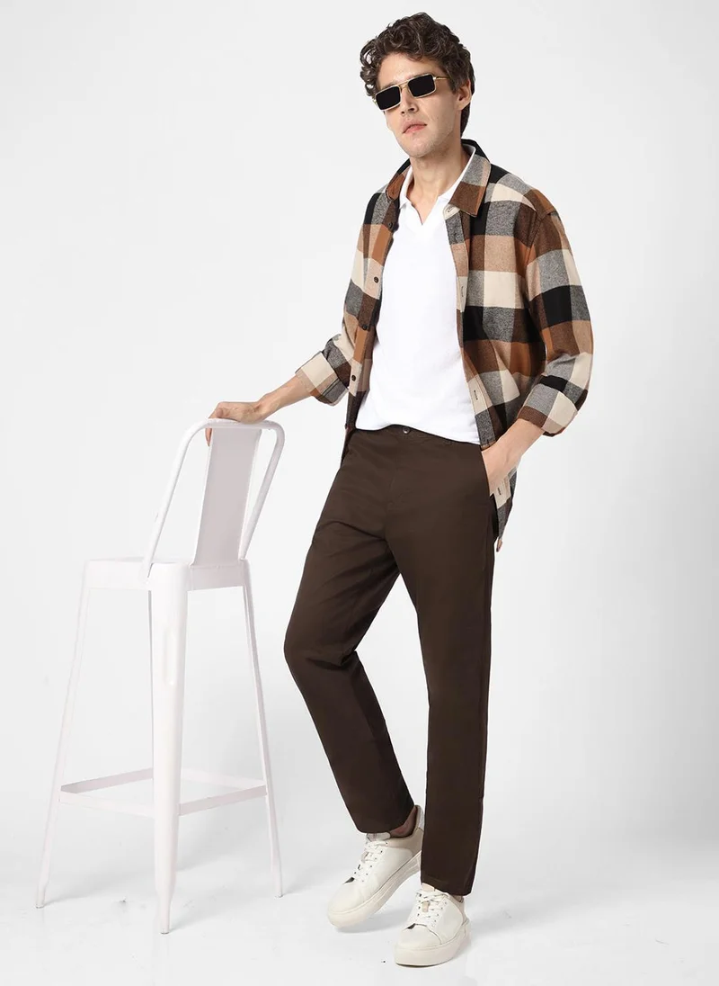 Urbano Fashion  Urbano Fashion Men's Chocolate Brown Cotton Regular Fit Casual Chinos Trousers Stretch for Men | Best Price UAE